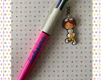 Personalized 4-color Bic pen with nurse/caregiver charm