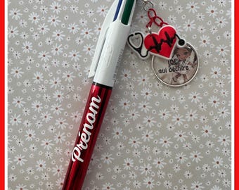 Personalized 4-color Bic pen with nurse charm and cabochon