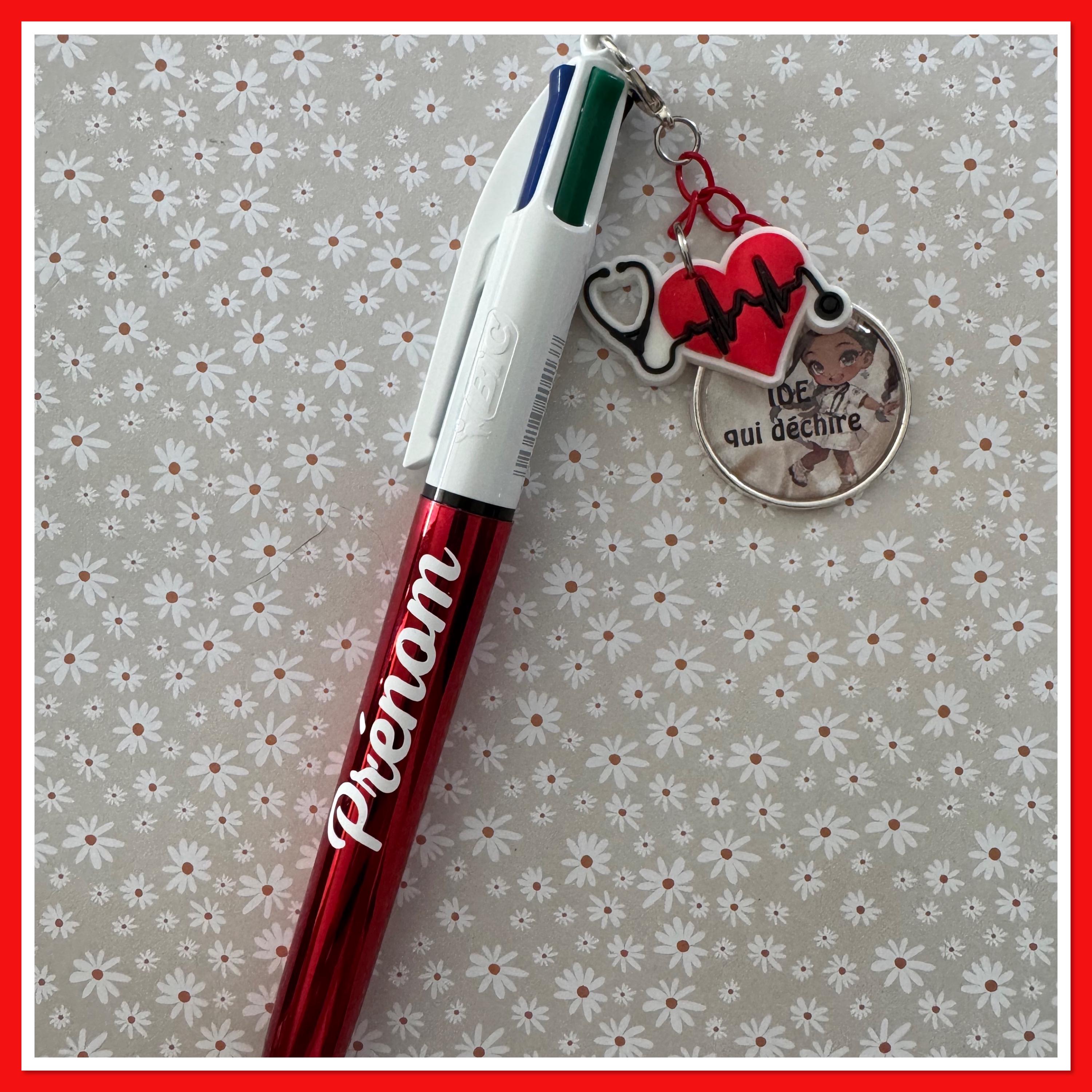 Personalized 4-color Bic pen with nurse charm and cabochon