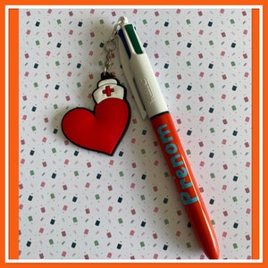 Personalized 4-color bic pen with caregiver/nurse charm