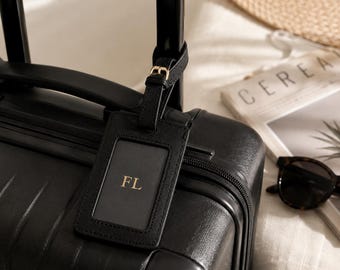 Personalized Leather Luggage Tag Set: Monogrammed Suitcase Travel Tags