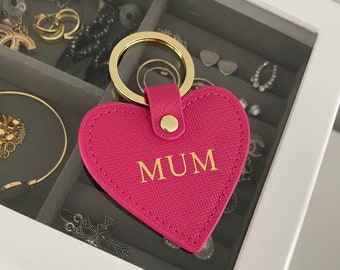 Mum Mummy Nan Nana Nanny Heart Keyring - Mother's Day Gift - Genuine Saffiano Leather Key Chain - Mum Gift
