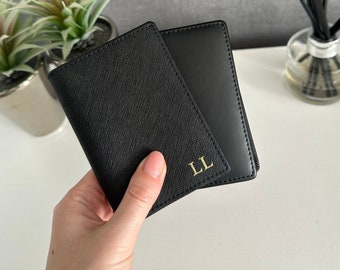 Personalised Bi-Fold Leather Card Holder - Monogrammed Slim Wallet - Real Leather Credit Card Sleeve - Slimline Wallet - Custom Initials