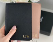 Personalised Leather Passport Holder - Genuine Leather Monogrammed Initial Passport Cover Case