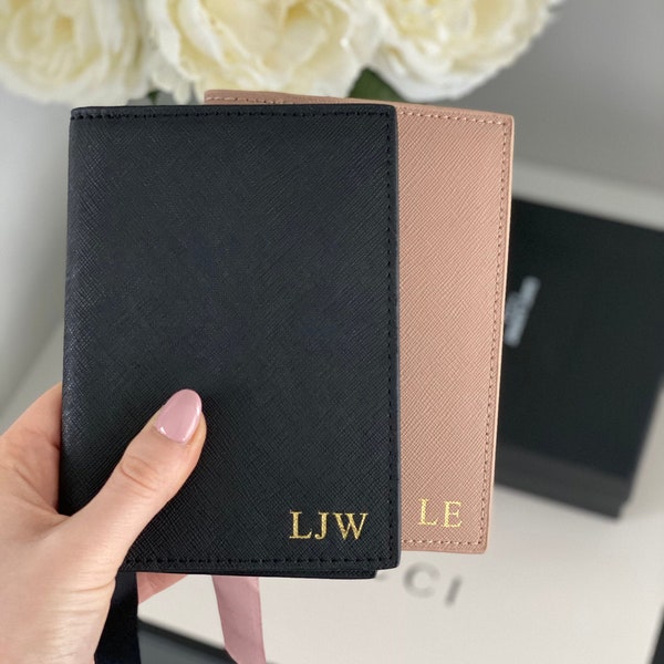 Personalised Leather Passport Holder - Genuine Leather Monogrammed Initial Passport Cover Case