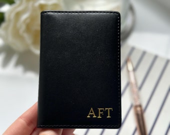 Personalised Bi-Fold Leather Card Holder - Monogrammed Slim Wallet - Real Leather Credit Card Sleeve - Slimline Wallet - Custom Initials