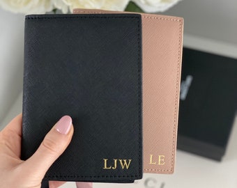 Personalised Leather Passport Holder - Genuine Leather Monogrammed Initial Passport Cover Case