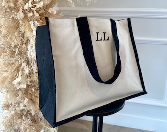 Personalised Custom Tote Classic Shopper Bag - Embroidered Monogram Beach Bag, Shopping Bag, Gift for Her, Canvas Jute Tote, Teacher Gift