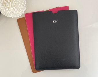 Personalised Saffiano Leather iPad Tablet Slip Sleeve - Genuine Real Leather iPad Cover - Monogrammed Initial iPad Case