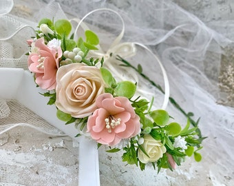 Handmade Floral Wedding Crown, Boho Hair Wreath