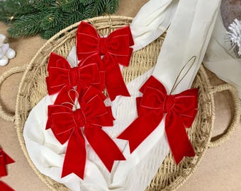 7個セット レッドベルベットリボン クリスマスツリーオーナメント エレガントなベルベットリボンリボン ホリデーデコレーション&ギフトラッピング用