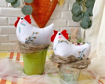 布製イースターチキンセット、ファームハウス春装飾（2個セット）