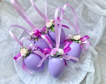 Easter eggs shabby chic, set of 5 easter eggs, easter eggs with flower, easter eggs ornaments, tree easter ornaments