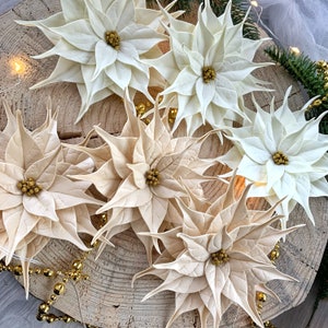 Christmas flowers, Set of 7 flowers, Poinsettia, Ivory Poinsettia, Christmas decorations, Christmas tree ornaments, Decorations for home