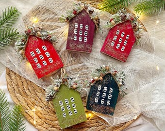 木製クリスマスハウスオーナメント、スカンジナビアの冬の装飾