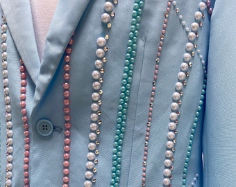Lightblue suit with pearls and crystals