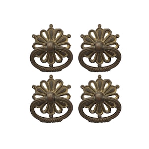 4 Victorian Brass Floral Design Drawer Pulls