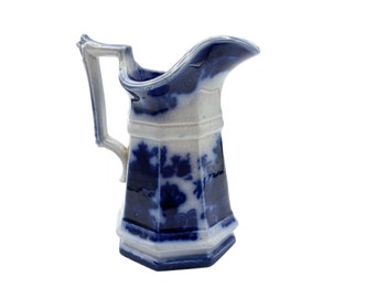 Antique Flow Blue Transferware Pitcher