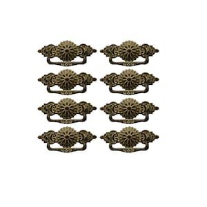 Set of 8 Antique Stamped Brass Drawer Pulls