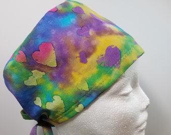 Tie Dye Big Hair Womens Medical Scrub Caps
