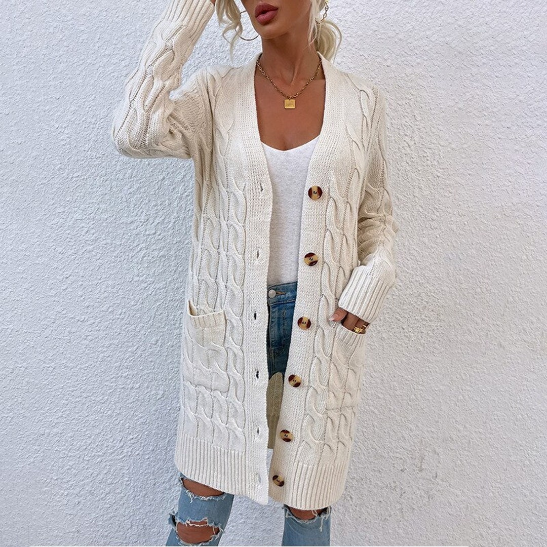 Knitted Cardigan Sweater for Women Solid Color Sweaters - Etsy