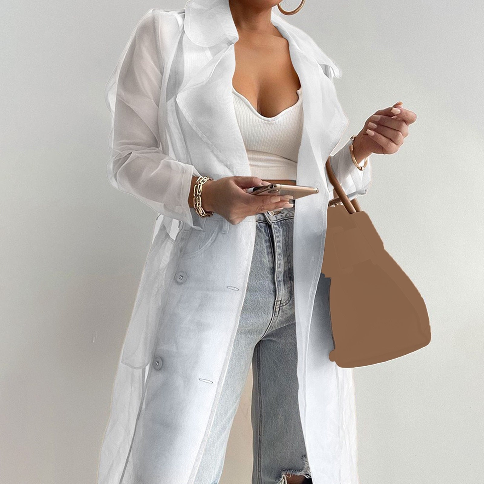 Women Fashion See Through Outdoor Tops Buttoned Coat See - Etsy