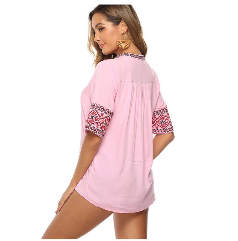 Vintage Floral Embroidery Mexican Shirt Short Sleeve Ethnic Etsy