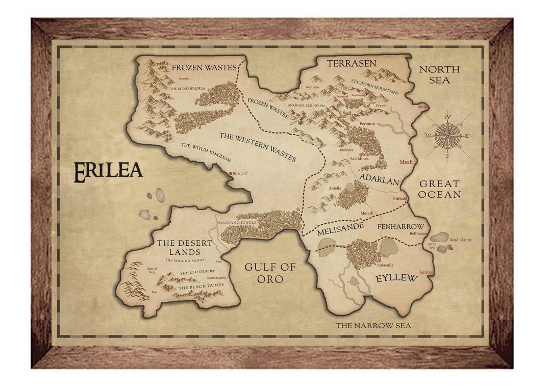 Erilea Map , Throne of Glass Erilea Map Vintage Style Sarah J Maas, Throne of Glass Map, Acofas