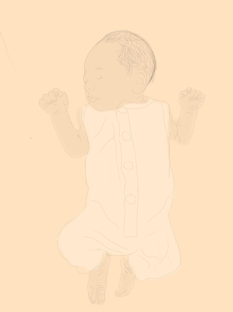 Grandparents newborn gift Custom Coloured milestone line drawings Baby Portraits Family Portraits