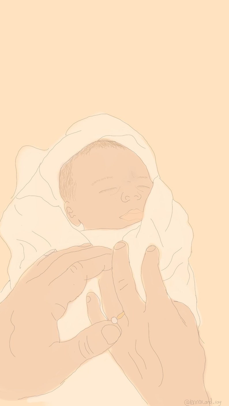 Grandparents newborn gift Custom Coloured milestone line drawings Baby Portraits Family Portraits