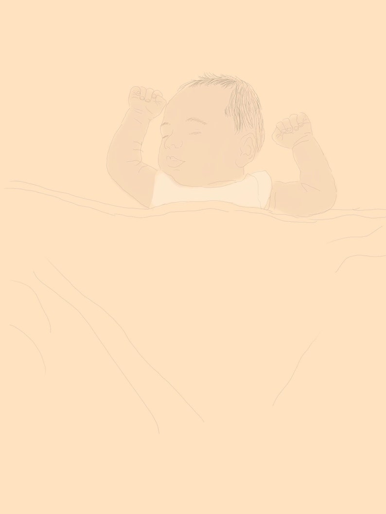 Grandparents newborn gift Custom Coloured milestone line drawings Baby Portraits Family Portraits