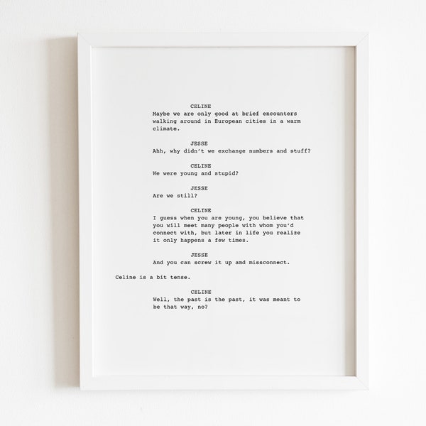 Before Sunset Movie Screenplay Wall Art | Movie Poster | Minimalist Wall Art | Wall Print | Digital Print