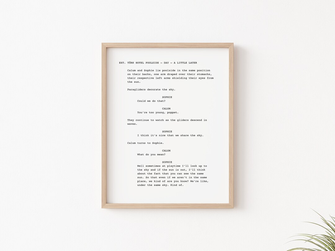 Aftersun Movie Screenplay Wall Art Movie Script Wall Art Etsy