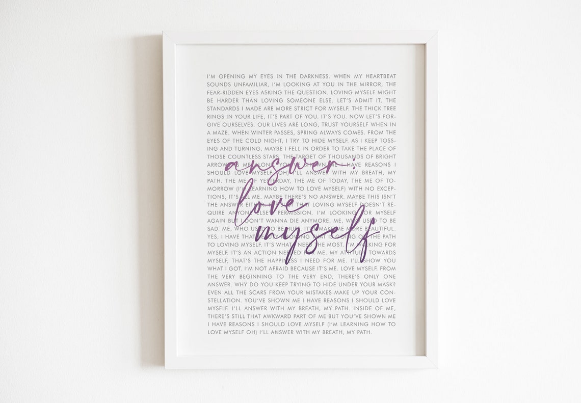 BTS Answer Love Myself Lyrics Wall Art Printable Wall Art