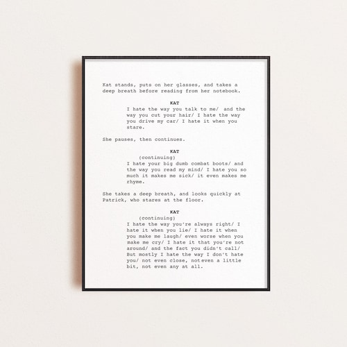 10 Things I Hate About You Screenplay Wall Art Digital - Etsy
