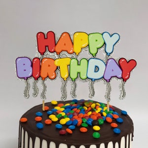 Balloon Happy Birthday Cake Topper | Cardstock Cake Decorations | Rainbow balloon cake decoration | Colorful layered paper balloons topper