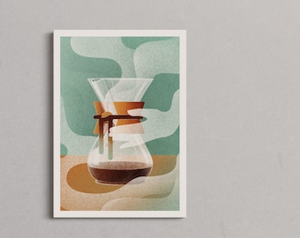 Chemex Illustration Print - A3 Giclee Art Print, Coffee Illustration Artwork, Coffee Illustration, Kitchen or Bar wall decor