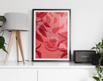 Cup Of Coffee Illustration - A3 Giclee Art Print, Cafe Wall Decor, Coffee Illustration Art Print, Kitchen Wall Art