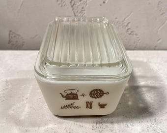 Pyrex Vintage MCM - Fuente rectangular para refrigerador/horno con tapa, diseño americano antiguo 502