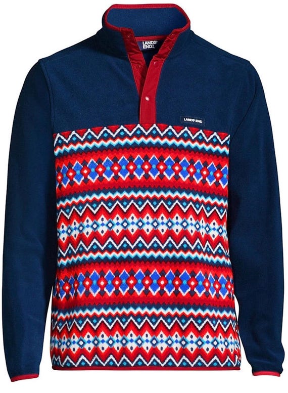 Vintage Lands' End Men's Heritage Fleece Snap Neck Pullover UK