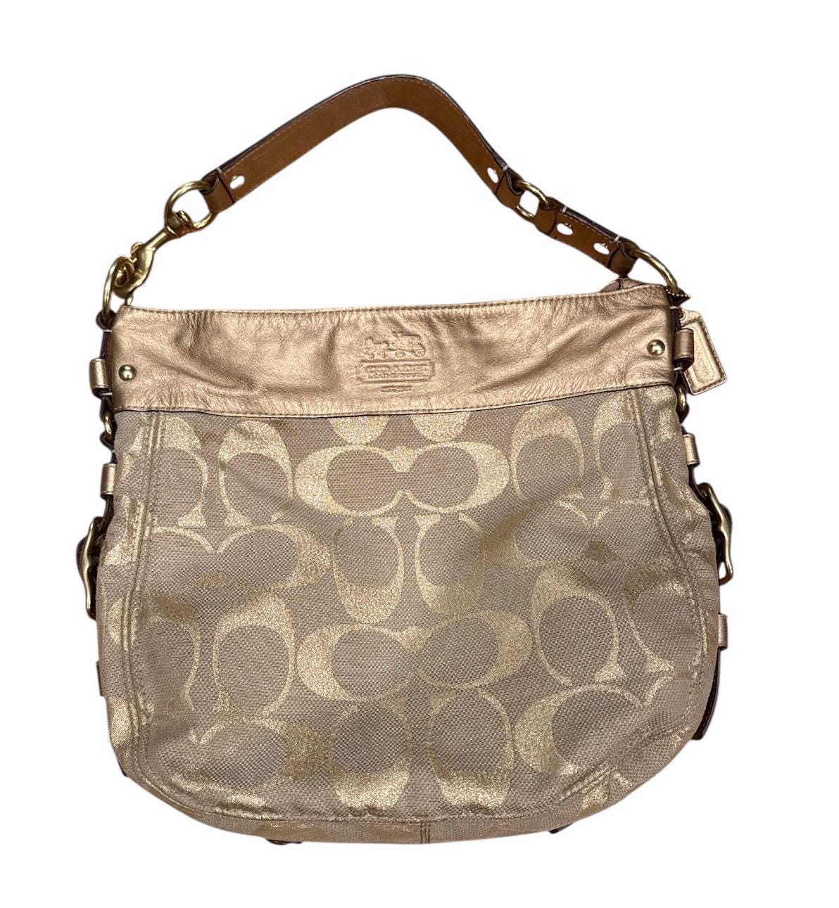 【美品】COACH Signature Canvas Gold Hobo Bag Vintage Coach Signature Purse Gold Canvas Monogram Hobo Bag Women