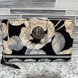 Vera Bradley-portemonnee met draaislot groot chequeboek met camillepatroon-kaart-wisselbiljetten