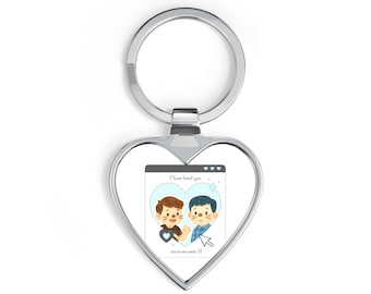Llavero con ilustración de pareja en forma de corazón / Regalo romántico de San Valentín