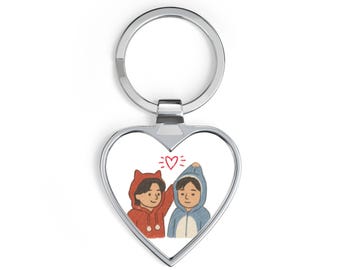Llavero Woosan Ateez con forma de corazón y pareja (acero inoxidable)