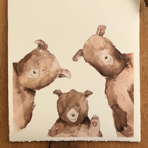 Watercolor painting &quot;Bear family&quot; - animal illustration