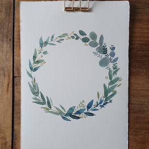 Aquarellbild "Blumenkranz Eukalyptus” - floral hoop, dried flowers, Grußkarte