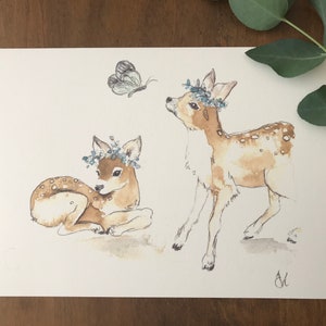 Aquarellbild "Rehkitz" - Tierillustration