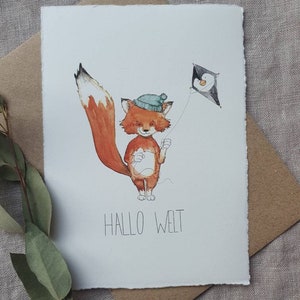 Geburtskarte "Fuchs - Hallo Welt", Geburtsbild, Kindergeburtstag, Babyparty, handmade
