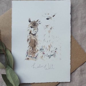 Geburtskarte "Lamas - Hallo Welt", Geburtsbild, Geburtstagskarte, Kindergeburtstag, Babyparty