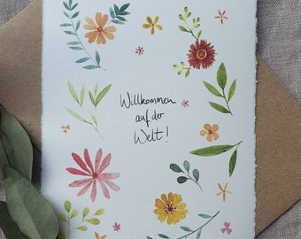 Birth announcement card "Welcome to the world - flower meadow", birthday card, baby shower, hello baby, handmade